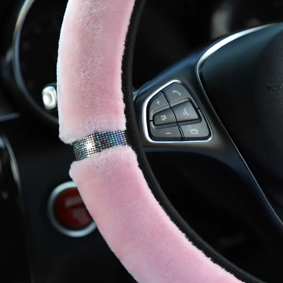 37-38cm Soft Plush Rhinestone Car Steering Wheel Cover