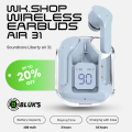 WKSHOP Air 31 Transparent Wireless Earbuds Bluetooth 5.3 TWS Earphones HD Bass Touch Control Noise Reduction Gaming Earbuds Long Battery Stereo Sound Compatible with Android iOS Mobile Phones Charging Case Low Latency Handsfree Music Ear Buds. 