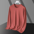 Modal silk cotton long sleeved T-shirt men's white solid color inner layer bottom round neck small black autumn shirt. 