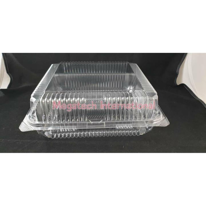 [10pcs per packet] 8" x 8" x 3" Square Cake Tray c/w Dome / Bakery Disposable Plastic Clear Food Box / Cake Box (Model: OPS-L200), Brand: Benxon, Malaysia