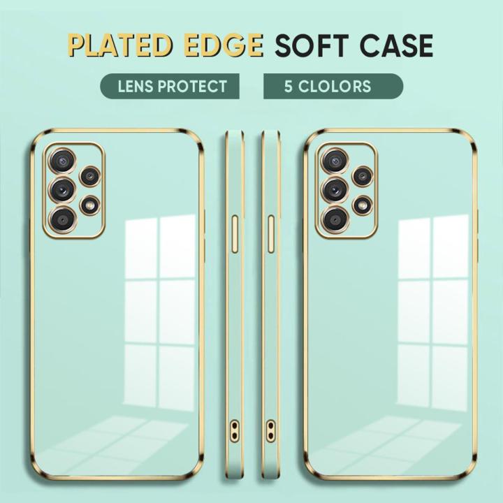 (Free Lanyard) Luxury 6D Plating Case for Samsung Galaxy A52 5G / 4G A52S 5G Back Cover Soft Silicone Square Frame Shiny Bling Phone Cases