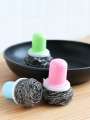 Scrub Brush Stainless Steel Sponge Scrubber With Handle Dish Washing Brush. 