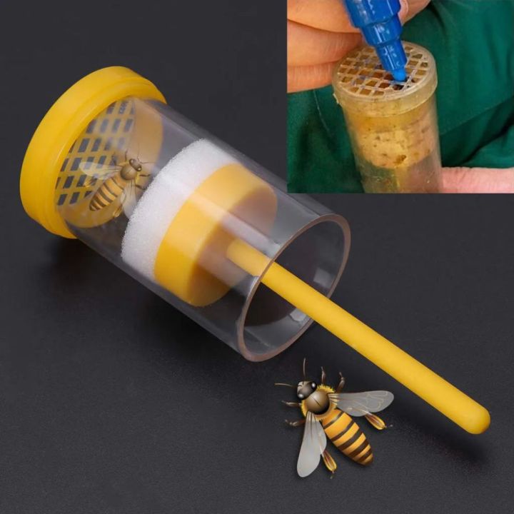Professional Transparent Queen Bee Labeled Bottle Beekeeping Queen Bee Cages Plunger Marker Tools Plastic Beekeeper Breeding Bottle