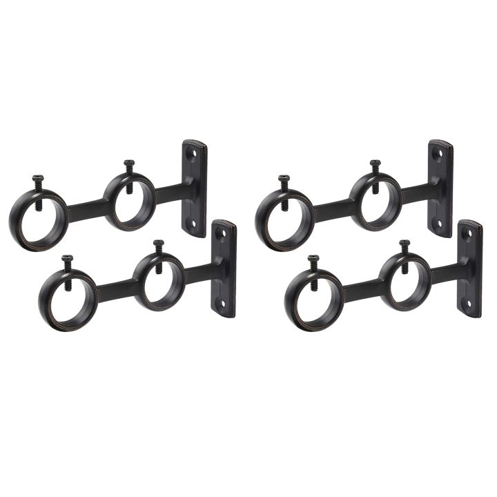 Curtain Rod Bracket, 4Pcs Double Curtain Rod Holder, Double Rod Brackets Hooks for Living Room Bedroom Curtain Rods