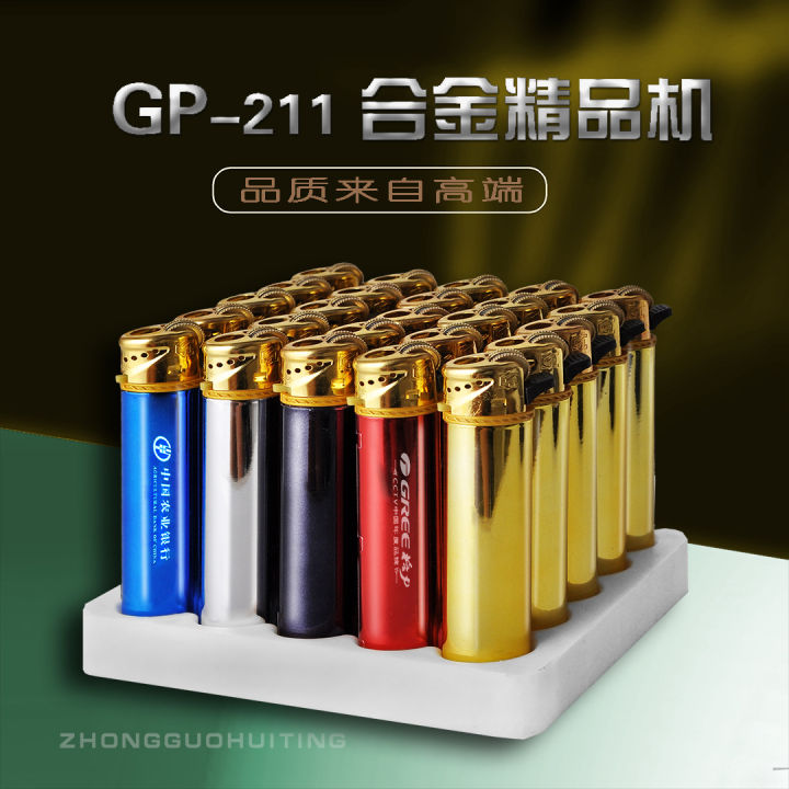 Factory Wholesale Steel Casing Gold Gear Grinding Wheel Short Lighter Plateau Machine Free Printing Advertising Laser Engraving