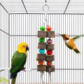 Bird Wood Chew Toy，2-Pcs Parrot Hanging Wooden Blocks Cage Grinding Bead Toy for Budgies Parakeet Cockatiel Conure Lovebirds.. 