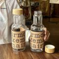 Wooden Design Leather Sticker Glass Water Bottle. 