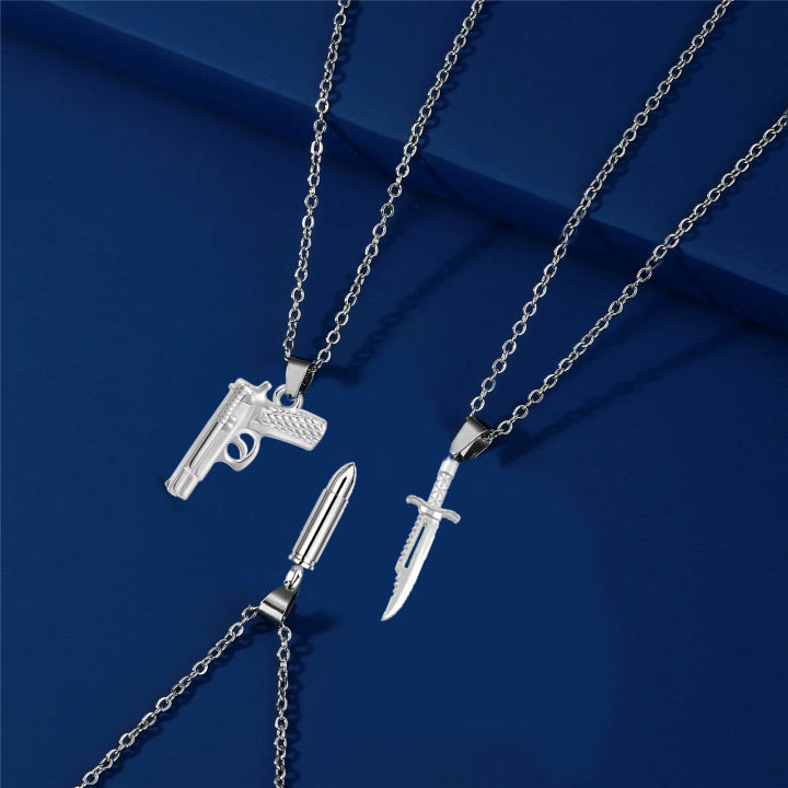 3 Pcs Set - Classic Vintage Silver Pendant With Chain - 3 Pendants and 3 Chain - For Mens Boys Locket Nacklace Unisex Friendship Couple Girls Women Men Ladies Couples Best Friend Ship Necklace