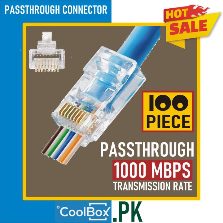 RJ45 Cat6 / Cat5e Pass Through Connector - 8P8C Gold Plated Passthrough