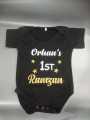 Customized Kids Name special 14 August / First birthday / Ramazan /Eid / Eid ul adha / Rabi ul awal romper Body suit and 1st EID /Ramadan / birthday / Rabi ul awal / Eid ul adha romper body suit in two different colour size 0-12 months. 