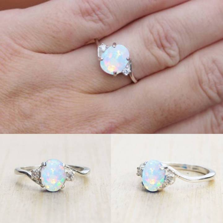 Exquisite Opal Alloy Ring Women Bride Wedding Engagement Jewelry