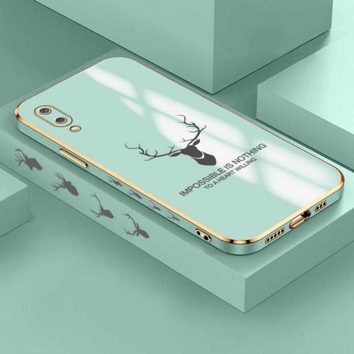 Samsung A02 Cartoon ELK Deer Reindeer Square Edge Pattern Casing Plated Phone Shell Luxury Plating Soft Phone Case