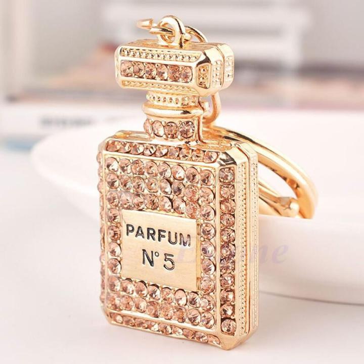 Lovely Perfume Fragrance Bottle Charm Pendent Rhinestone Purse Bag Keychain Gifts