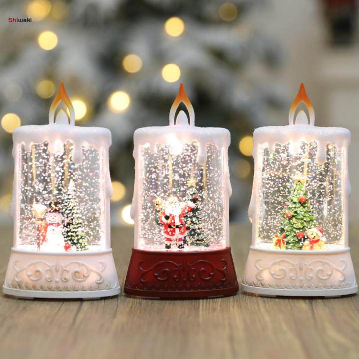 Christmas Candle Light Decorative Candle Water Filled Sequins Snow Scene Flameless Candle LED Pillar