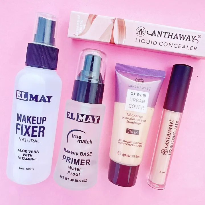 ELMAY Deal of 04, Makeup Fixer + Makeup Base Primer + Matte Foundation Tube + Waterproof Concealer