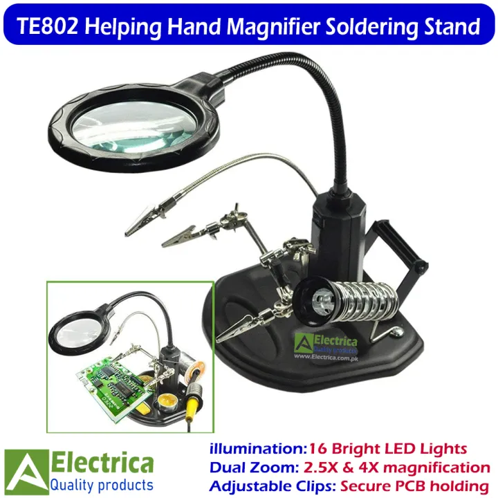 TE802%20LED%20Helping%20Hand%20Soldering%20Stand%20with%202.5X%204X%20Optical%20Magnifier%20for%20PCB%20Repair%20TE-802%20by%20Electrica%20-%20Image%202
