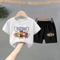 Anime PAW Team Children's Suit Boy Short Sleeve T-Shirt Shorts Summer Boy Cartoon Foreign Style Two-Piece Trend. 