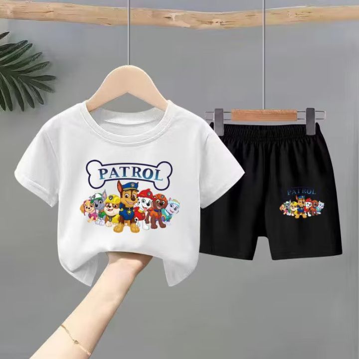 Anime PAW Team Children's Suit Boy Short Sleeve T-Shirt Shorts Summer Boy Cartoon Foreign Style Two-Piece Trend