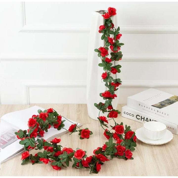 5 Fet Fashion Home Decor Green Leaves Colorful Artificial Rose Hanging Garland Silk Flowers