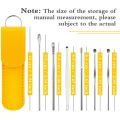 6 Pcs Ear Wax Cleaning Kit, Ear Pick Set,Spring Earwax Cleaner Tool, Reusable Ear Cleaner for Children and Adult Multifunction Portable Personal, Stainless Steel Tool with Portable Fashion Leather Bag- Yellow. 