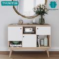TVUNIT118 - Oak Wood Antique TV Console Brown Polish Finish Entertainment Unit Beige & Walnut Modern Living Room TV Bedroom Furniture Desk. 