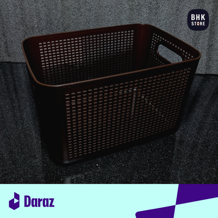 IKEA Style Premium Quality Plastic Storage Basket - Durable Open Storage Organizer Bins For Kitchen, Bathroom, Bedroom, Living Room - Mesh Pattern Design Multipurpose Home/Office Accessories Organizer Box with Handle - 8 Litres Capacity Large