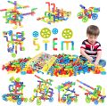 STEM Building Blocks Colorful Pipe Tube Creative Puzzle Construction Set with Wheels. 