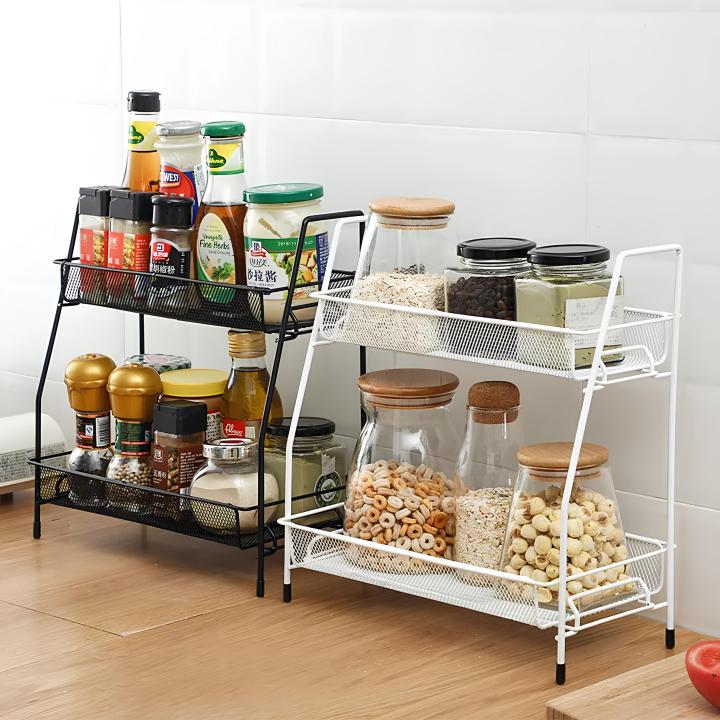 2 Tier Spice rack Folding Metal Spice Rack for Kitchen Cabinet Bottle ...