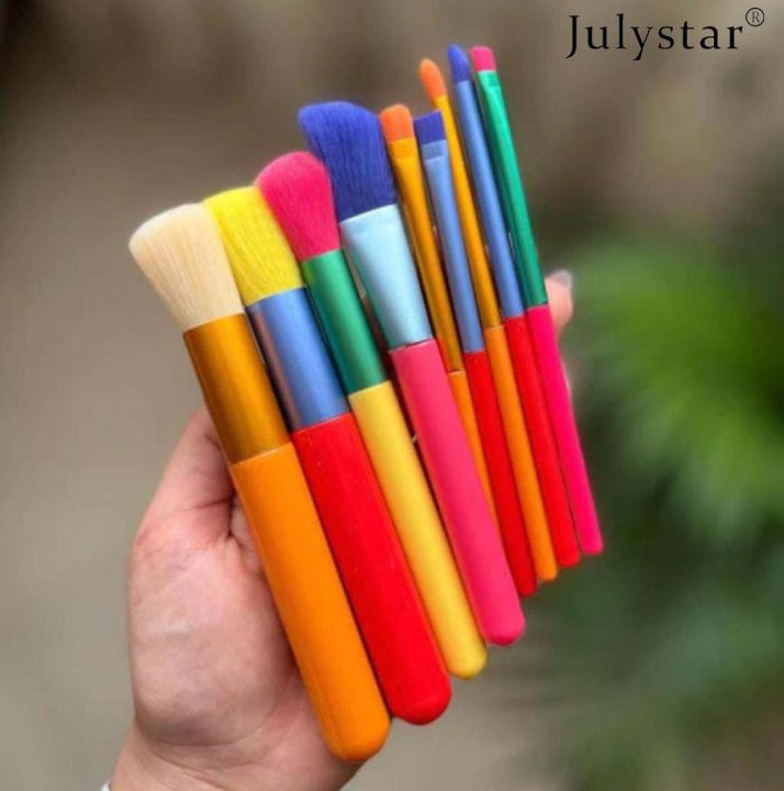 Julystar 10Pcs Makeup Brushes Professional Foundation Eyeshadow Rainbow Colourful Makeup Brushes 5201