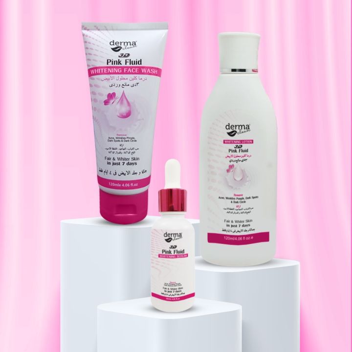 Pack Of 3 Derma Clean Pink Fluid Lotion Pink Fluid Serum And Pink Fluid Face Wash
