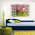 Wall Sticker ay9234e romantic sunset landscape cherry tree 3d fake window stickers wall decor wall stickers for kids rooms. 