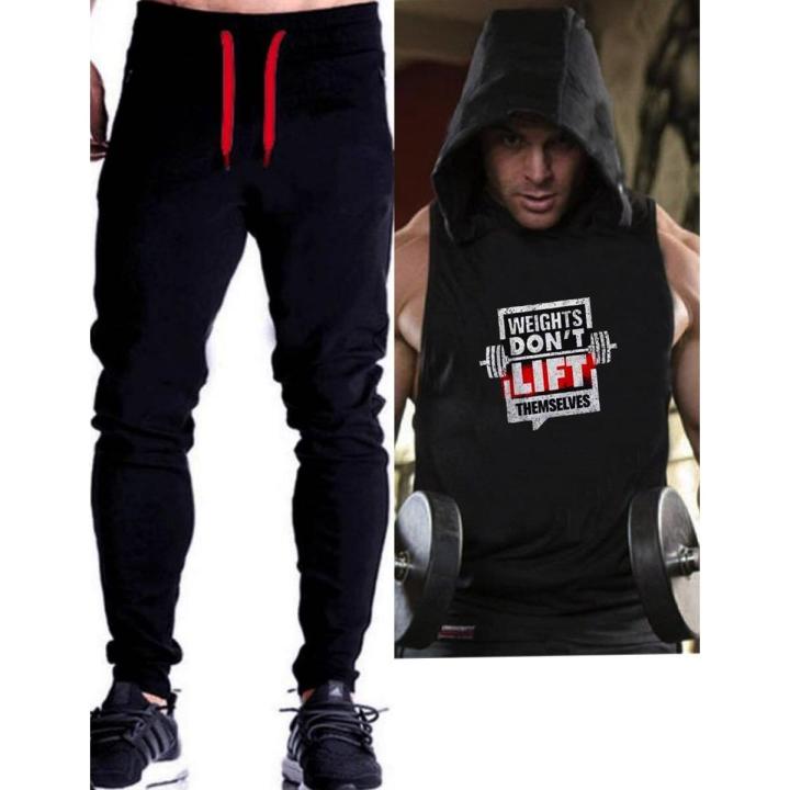 Black Gym Sleeveless Hood Tracksuit