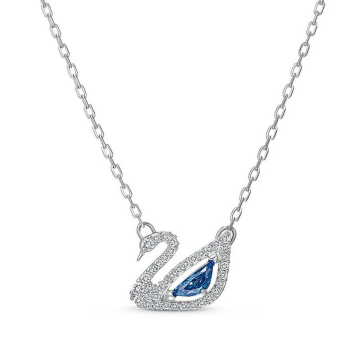 SNPQ Blue Pink Swan Necklace For Women Simple And Elegant Triangle Crystal Necklace Gift Boutique Jewelry Neck Chains Pendant
