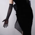 Lace Sunscreen Silk Gloves Women Summer Spring Long Solid Black Transparent Elastic Anti-UV Driving Opera Gloves Size 55cm. 