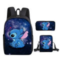 2023 New Stitch School Bag, Stitch Three-piece Set, Primary School Student Printed Cartoon Backpack, Shoulder Bag, Pencil Case Set. 