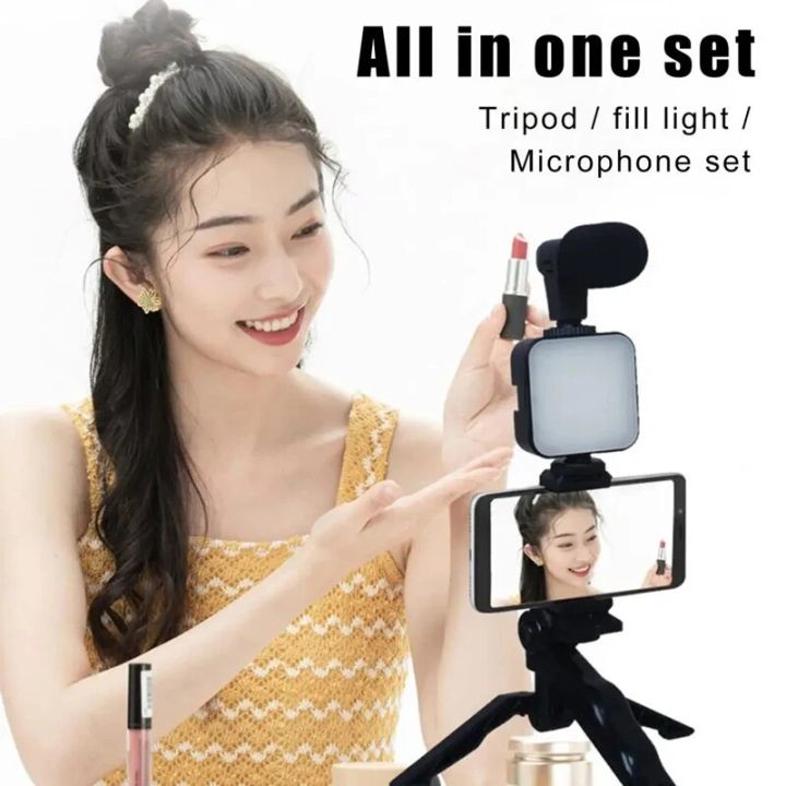 AY-49%20Vlog%20blog%20tripod%20kit%20with%20bluetooth%20shutter,%20tripod,%20light%20and%20microphone%20-%20Image%202