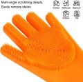Silicone Dishwashing Gloves - Reusable & Heat Resistant Cleaning Rubber Mittens with Scrubber for Washing Dishes, Fruits, Vegetables | Suitable for Kitchen, Car, Bathroom & Pet Grooming. 