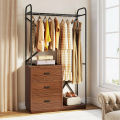 Customised Freestanding Clothes Rack with 3 Drawers, Industrial Garment Rack Wardrobe Closet with Hanging Rod, Heavy Duty Wood Closet Organizer for Bedroom, Customizable. 
