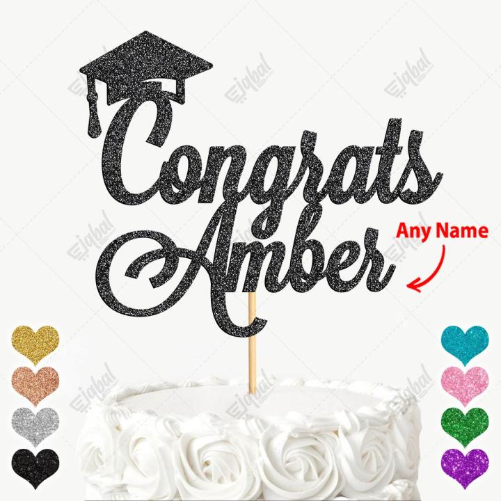 PERSONALISED Congrats Glitter Cake Topper with Cap For Party Celebration, Congratulations Decoration, Boy or Girl Birthday, Customized topper with ANY Color, ANY NAME, ANY AGE