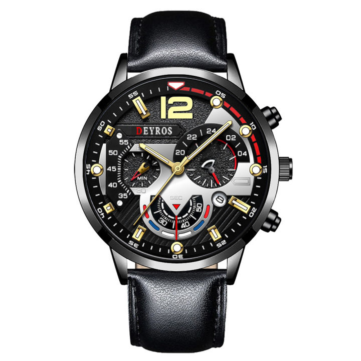Deyros casual watches for men top brand luxury leather wrist watch man clock fashion chronograph wristwatch