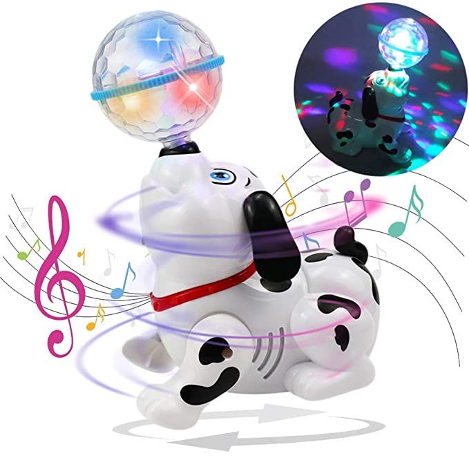Disco Lightening Ball Dog Toy With Light Music and Bump and Go Action For Kids