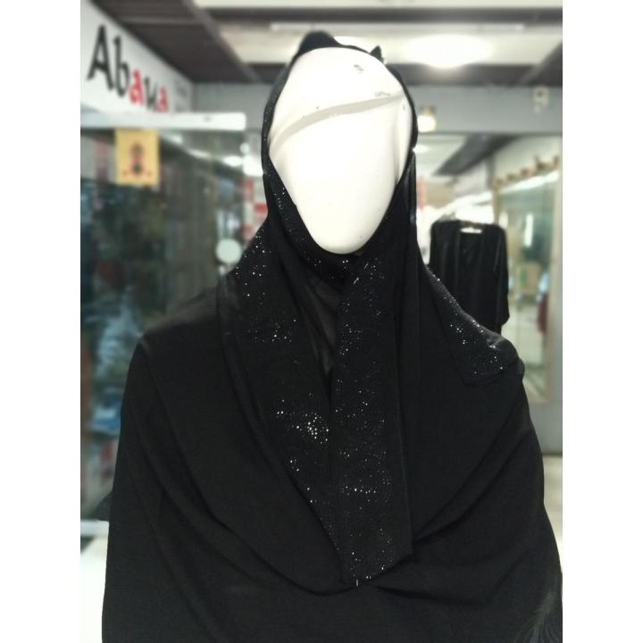 Black Dupatta Namaz Chadar  Wide Hijab For Women D Shape - Black Namaz Chadar - Black Hijab Chadar With Stones - Georgette Black Namaz Dupatta - Namaz Chaddar For Women - Women Black Chadar - Ladies Namaz Dupatta - D Shape Namaz Chaddar - Namaz Chaddar