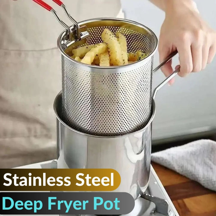 Deep Fryer Set French Fries Pot French Fries Cooker Frying Basket Deep Fryer Pot for Baking Frying Boiling Home Kitchen