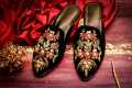 Embroidery Flat Pumps for Women – Multicolor Handwork, Black Velvet. 