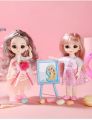 High Quality 2pcs 17cm Set Bendable Joints Doll For Girls/ Mini 3D Eye Dolls Cute Dress Up & Accessories BJD Doll with Gift Box/ 12 to 15 Moveable Joints Cute Bjd Dolls for Girl’s Birthday Gifts Dress Up Skirt Shoes Girls Princess Toys Age 3 to 10 Years. 