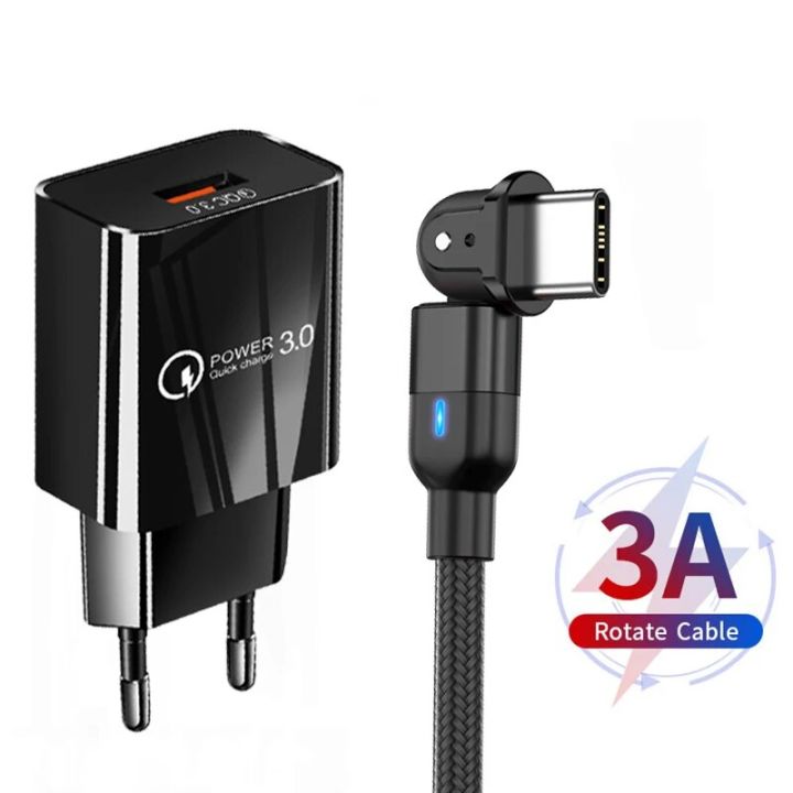 18W Fast Phone Charger 180° Rotate Type-C USB Cable For Huawei Y8P Y7A Y9A P Smart 2021 Nova 5T Honor 30 20 10 USB Type-c Cable