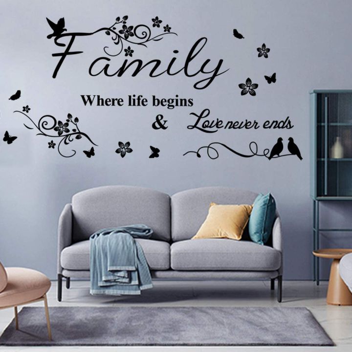 WallsArt Store Wall Stickers for Living Room Bedroom Kitchen Quote- Family Where Life Begins & Love Never Ends Quote Removable Vinyl Home Art Decals Murals