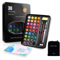 Keep Smiling 36 Colors Solid Watercolor Paints With Painting brush and sponge Tin Box Set (Giorgione 36 water colour paint set). 