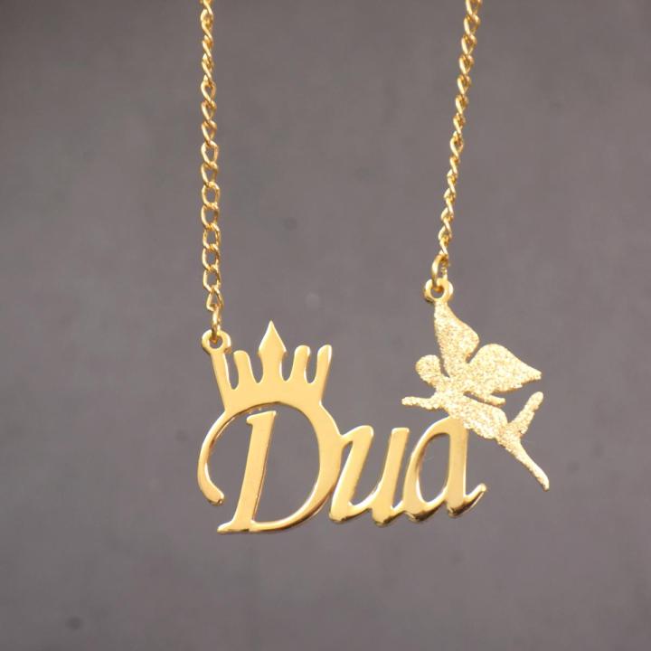 Personalized/Customized Angel/Crown Design Single Name 24K Gold Plated Pendant Necklace For Both - Custom Necklace - Name Necklace - Shabnam Work Necklace- Gift Item - New Arrival