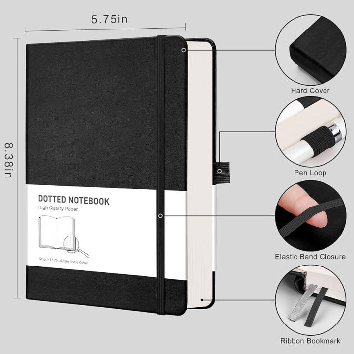 "A5%20Dotted%20Notebook%20%7C%20with%20100%20GSM%20PU%20Leather%20Cover%20%7C%20Great%20for%20Writing,%20Planning,%20and%20School%20or%20Office%20Needs"%20-%20Image%203